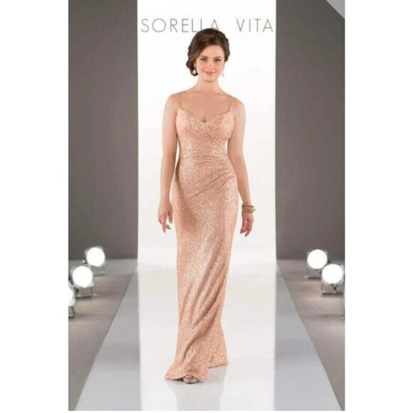 Sorella Vita Dress 10 Maxi Formal Gown Rose Gold Sequins Bridesmaid 8884 Prom - Picture 3 of 16